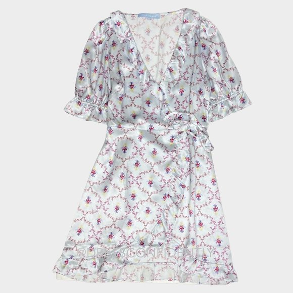 HILL HOUSE Nina Silk Wrap Dress - Cabernet Trellis, S - Picture 2 of 2